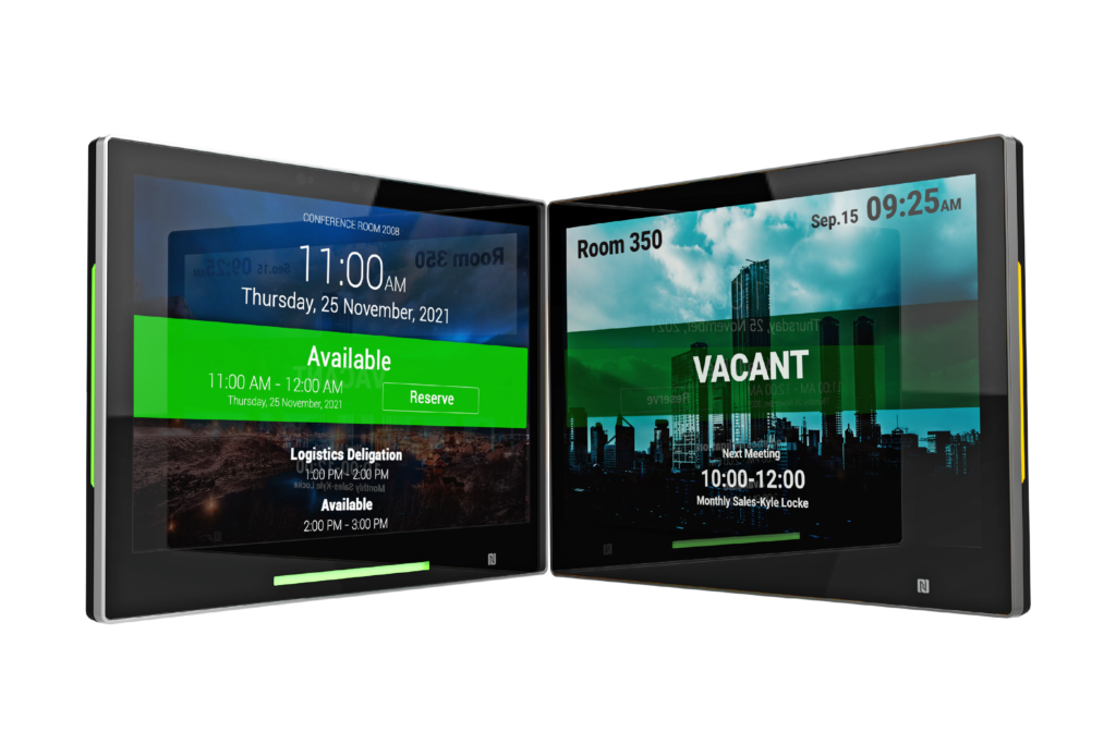 Qbic's smart room booking panel options, including the premium flagship TD-1070 and affordable TD-1070 Lite.